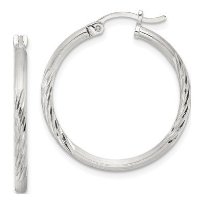 Sterling Silver 27mm Diamond-Cut Hoop Earrings
