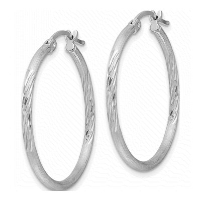 Sterling Silver 32mm Diamond-Cut Hoop Earrings – view 3