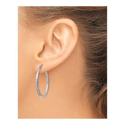 Sterling Silver 32mm Diamond-Cut Hoop Earrings – view 4