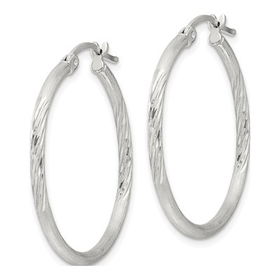 Sterling Silver 32mm Diamond-Cut Hoop Earrings – view 3