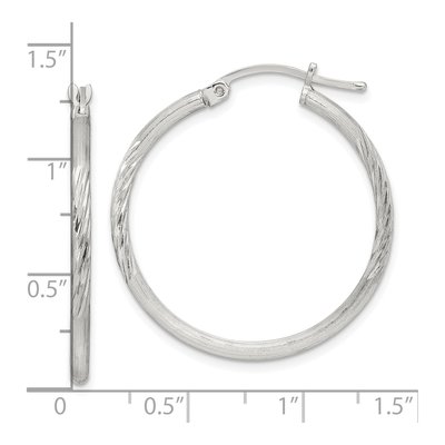 Sterling Silver 32mm Diamond-Cut Hoop Earrings – view 5