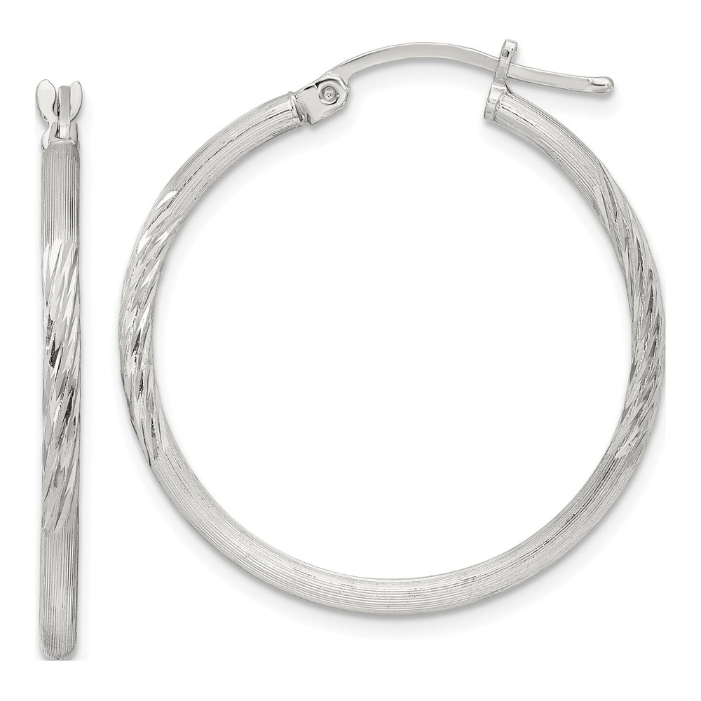 Sterling Silver 32mm Diamond-Cut Hoop Earrings