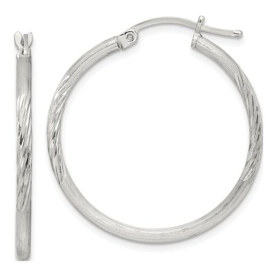 Sterling Silver 32mm Diamond-Cut Hoop Earrings