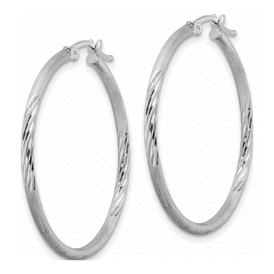 Sterling Silver 38mm Diamond-Cut Hoop Earrings – view 3
