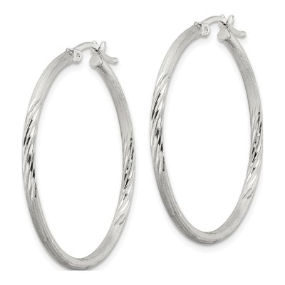 Sterling Silver 38mm Diamond-Cut Hoop Earrings – view 3