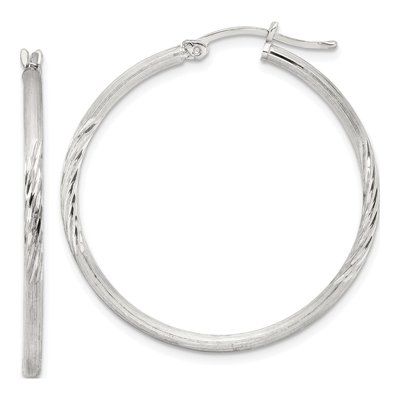 Sterling Silver 38mm Diamond-Cut Hoop Earrings