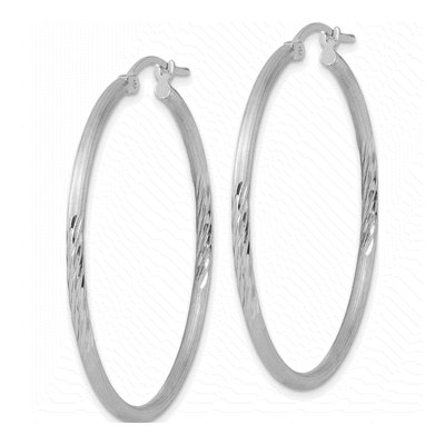 Sterling Silver 43mm Diamond-Cut Hoop Earrings – view 3