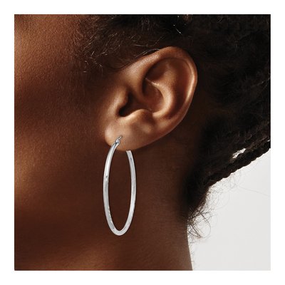 Sterling Silver 43mm Diamond-Cut Hoop Earrings – view 4