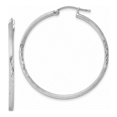Sterling Silver 43mm Diamond-Cut Hoop Earrings