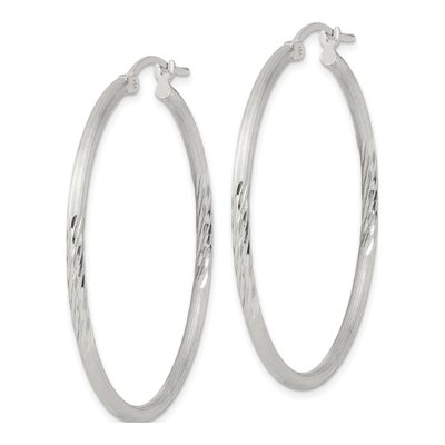 Sterling Silver 43mm Diamond-Cut Hoop Earrings – view 3