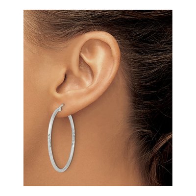 Sterling Silver 43mm Diamond-Cut Hoop Earrings – view 4