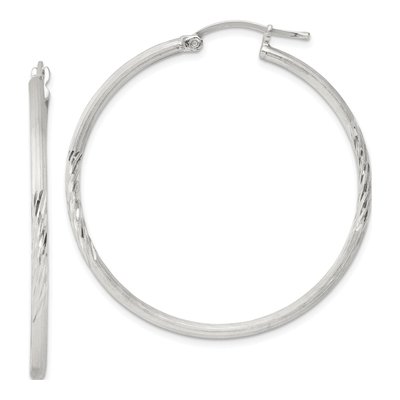 Sterling Silver 43mm Diamond-Cut Hoop Earrings