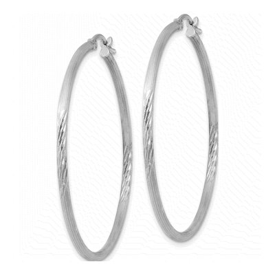 Sterling Silver 47mm Diamond-Cut Hoop Earrings – view 3