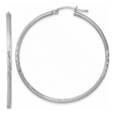 Sterling Silver 47mm Diamond-Cut Hoop Earrings