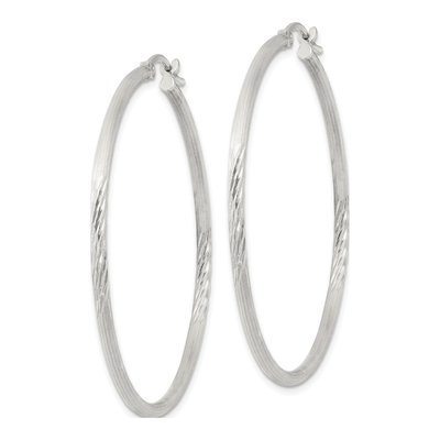Sterling Silver 47mm Diamond-Cut Hoop Earrings – view 3