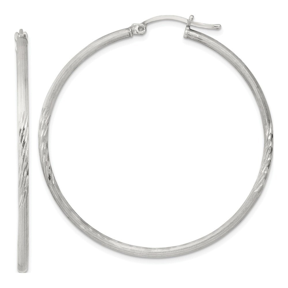 Sterling Silver 47mm Diamond-Cut Hoop Earrings