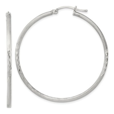 Sterling Silver 47mm Diamond-Cut Hoop Earrings