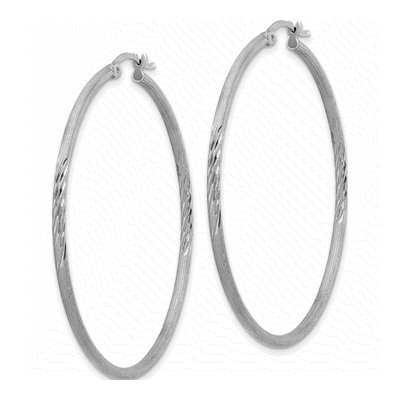 Sterling Silver 52mm Diamond-Cut Hoop Earrings – view 3