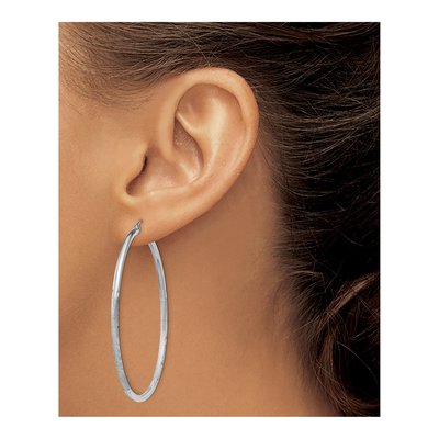 Sterling Silver 52mm Diamond-Cut Hoop Earrings – view 4