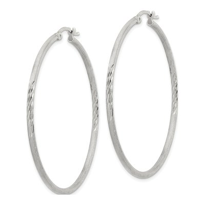 Sterling Silver 52mm Diamond-Cut Hoop Earrings – view 3