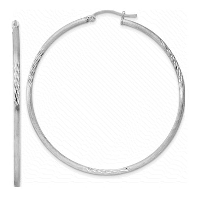 Sterling Silver 58mm Diamond-Cut Hoop Earrings