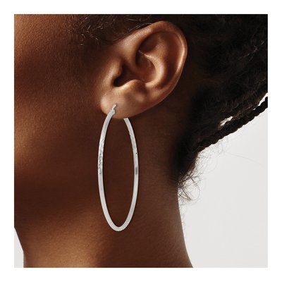 Sterling Silver 58mm Diamond-Cut Hoop Earrings – view 4