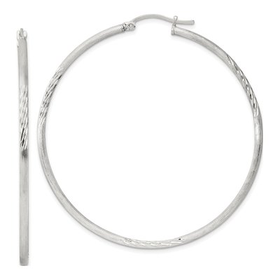 Sterling Silver 58mm Diamond-Cut Hoop Earrings