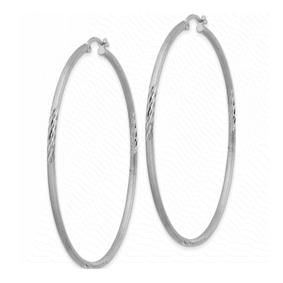 Sterling Silver 63mm Diamond-Cut Hoop Earrings – view 3