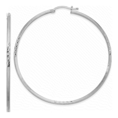 Sterling Silver 63mm Diamond-Cut Hoop Earrings
