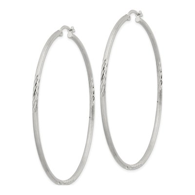 Sterling Silver 63mm Diamond-Cut Hoop Earrings – view 3