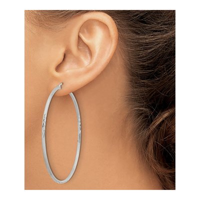 Sterling Silver 63mm Diamond-Cut Hoop Earrings – view 4