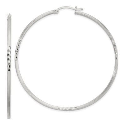 Sterling Silver 63mm Diamond-Cut Hoop Earrings
