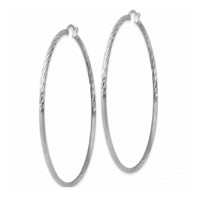 Sterling Silver 68mm Diamond-Cut Hoop Earrings – view 3