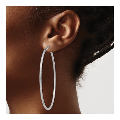 Sterling Silver 68mm Diamond-Cut Hoop Earrings – view 4