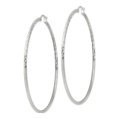 Sterling Silver 68mm Diamond-Cut Hoop Earrings – view 3