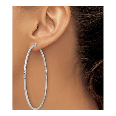 Sterling Silver 68mm Diamond-Cut Hoop Earrings – view 4