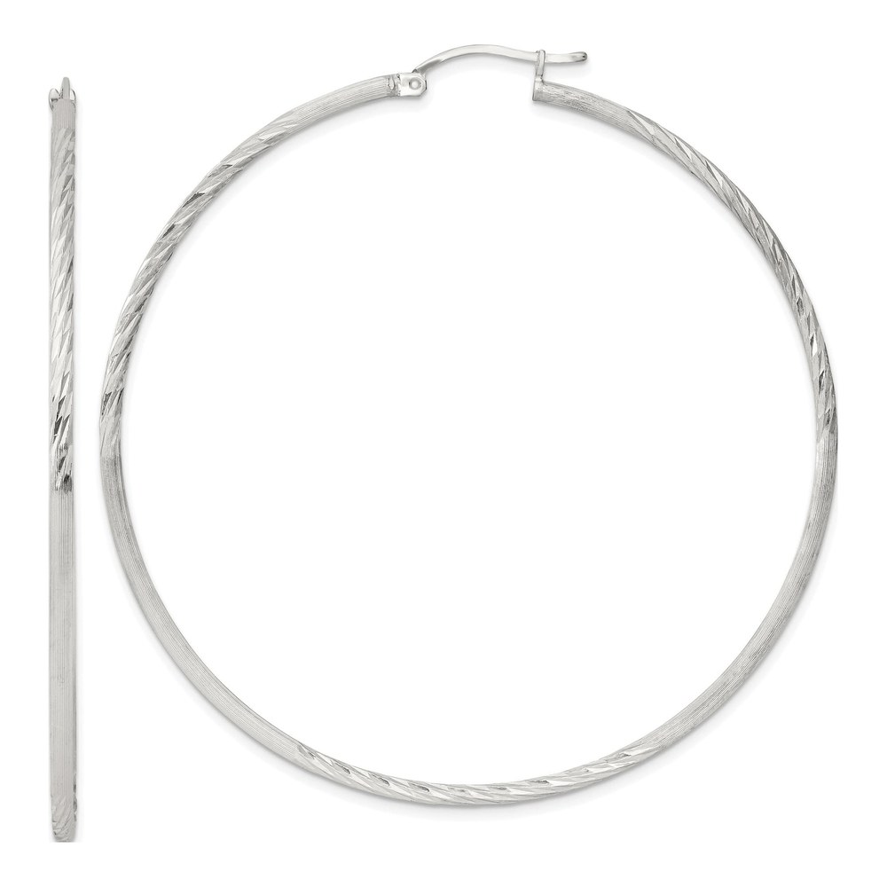 Sterling Silver 68mm Diamond-Cut Hoop Earrings