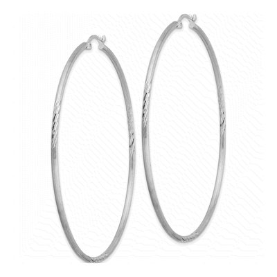 Sterling Silver 72mm Diamond-Cut Hoop Earrings – view 3