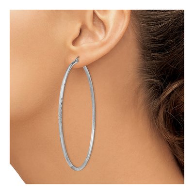 Sterling Silver 72mm Diamond-Cut Hoop Earrings – view 4