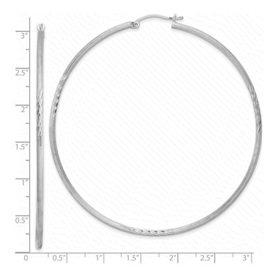 Sterling Silver 72mm Diamond-Cut Hoop Earrings – view 5