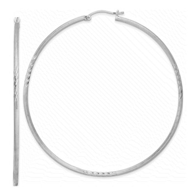 Sterling Silver 72mm Diamond-Cut Hoop Earrings