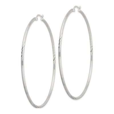 Sterling Silver 72mm Diamond-Cut Hoop Earrings – view 3