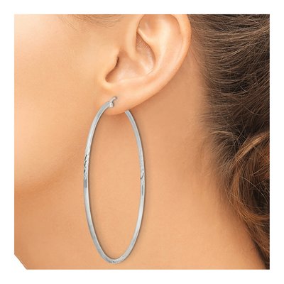 Sterling Silver 72mm Diamond-Cut Hoop Earrings – view 4