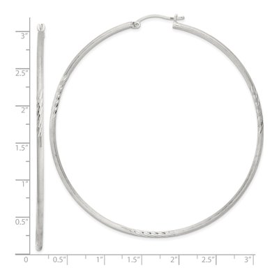 Sterling Silver 72mm Diamond-Cut Hoop Earrings – view 5