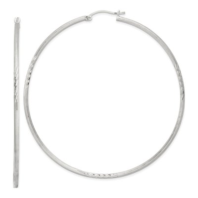 Sterling Silver 72mm Diamond-Cut Hoop Earrings