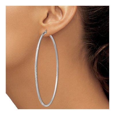 Sterling Silver 81mm Diamond-Cut Hoop Earrings – view 4