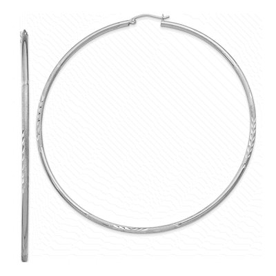 Sterling Silver 81mm Diamond-Cut Hoop Earrings