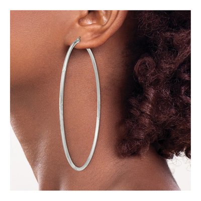 Sterling Silver 81mm Diamond-Cut Hoop Earrings – view 4