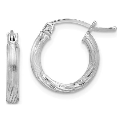 Sterling Silver 17mm Diamond-Cut Hoop Earrings