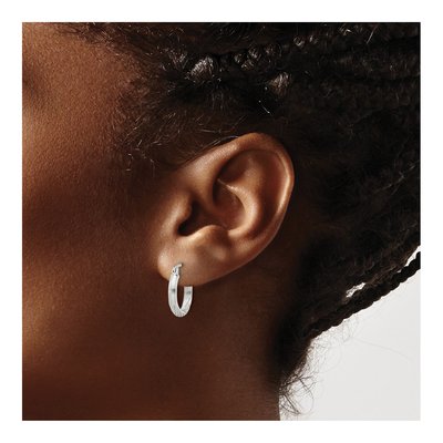 Sterling Silver 17mm Diamond-Cut Hoop Earrings – view 4